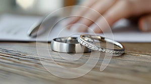 The wedding rings on table.AI generated image