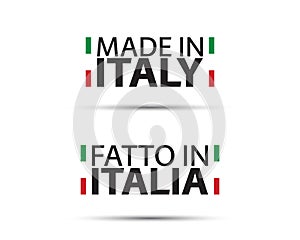 Two simple vector symbols Made in Italy. In the Italian language Fatto in Italia. Simple vector symbol with Italian tricolor photo