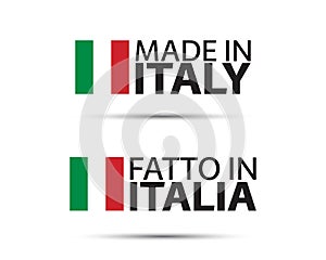 Two simple vector symbols Made in Italy. In the Italian language Fatto in Italia. Simple vector symbol with Italian tricolor photo