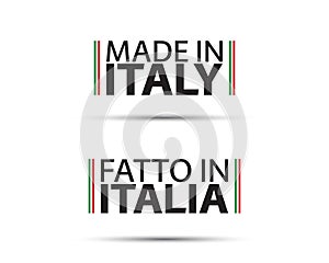 Two simple vector symbols Made in Italy. In the Italian language Fatto in Italia. Simple vector symbol with Italian tricolor photo