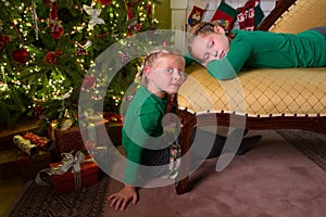 Two sisters and a christmas tree