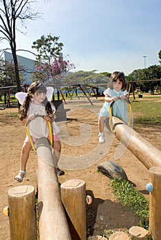 Two Sisters on Teeter Totters photo