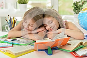 Two sisters twins fall asleep