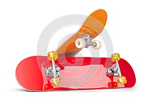 Two skateboard decks,  on white background. File contains a path to isolation