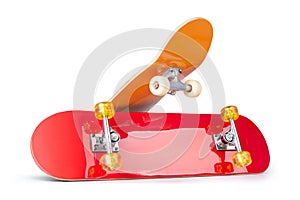 Two skateboard decks,  on white background. File contains a path to isolation photo