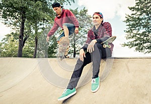 Two skaters practicing photo