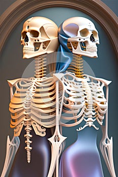 Two skeletons sit opposite each other. Ai generated photo
