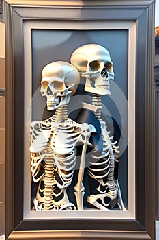 Two skeletons sit opposite each other. Ai generated photo