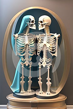 Two skeletons sit opposite each other. Ai generated photo