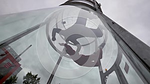 Two skydivers fly into wind tunnel. Tandem flight skydivers in wind tunnel