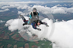 Two skydivers in freefall