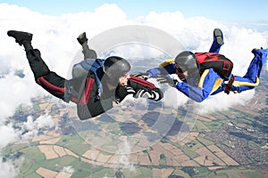 Two skydivers in freefall