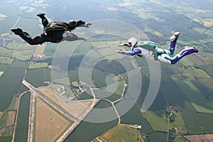 Two skydivers in freefall