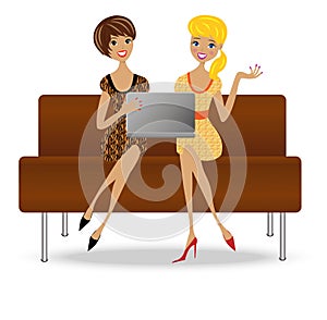 Two slender business woman with notebook