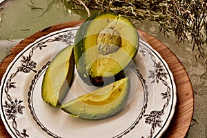 Two slices from an Avacado pear