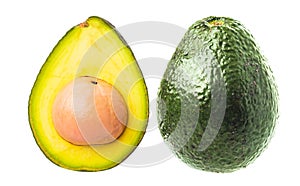 Two slices of avocado isolated