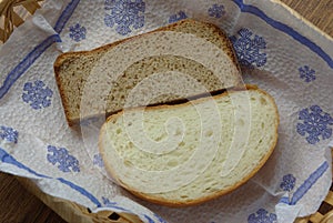 Two slices of bread on napkin