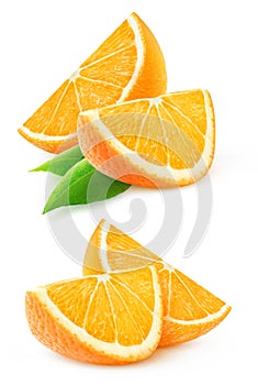 Two slices of orange fruit isolated