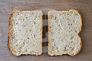 Two slices of whole grain bread
