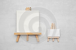 Two small canvases on the easels