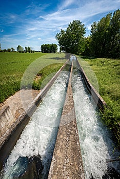 Two Small Concrete Irrigation Canals in the Padan Plain Lombardy Italy