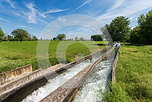 Two Small Concrete Irrigation Canals in the Padan Plain Lombardy Italy