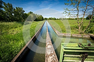 Two Small Concrete Irrigation Canals a Rural Scene - Padan Plain Italy