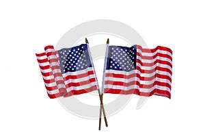Two American flags on white background