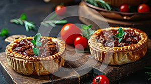 Two Small Pies on Wooden Cutting Board