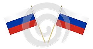 Two small Russian flags isolated on white background, vector illustration. Flag of Russia on pole