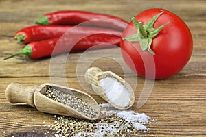 Two Small Scoop With Salt And Pepper, Fresh Tomato