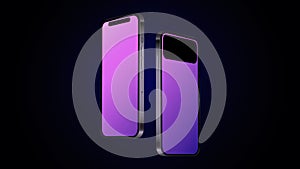 Two Smartphones 14 in Diagonal Angle. Editable Mockup. Black Template
