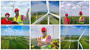 Two Smiling Workers at Wind Farm - Photo Collage