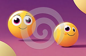 Two smiling yellow balls on a purple background.