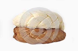 The two Smoked cheese a plait on a white background