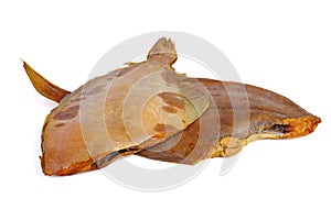 Two smoked headless flatfish