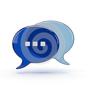 Two overlapping blue speech bubbles with white dots on a white background chat bubble conversation