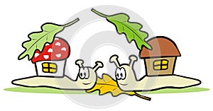 Two snails, humorous vector illustration