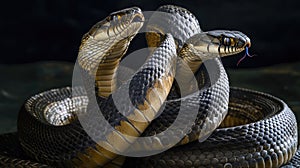 Two snakes lying together on a surface