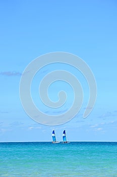 Two snorkeling catamaran boats on the open sea