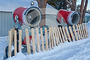 Two snow cannons for artificial snow
