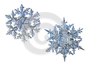 Two snowflakes isolated on white background