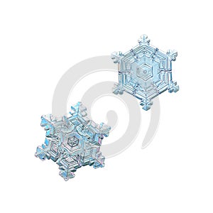 Two snowflakes isolated on white background