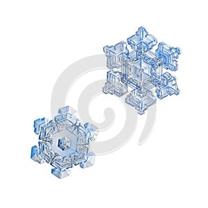 Two snowflakes isolated on white background