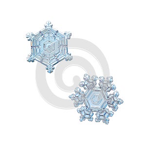 Two snowflakes isolated on white background