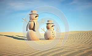 Two snowmen in the desert. Adaptation and development concept