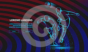 Two Soccer players fighting for the ball. Vector Football Sport Background for Landing Page Template.
