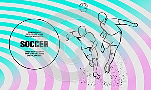 Two Soccer players fighting for the ball. Vector outline of soccer players sport illustration.