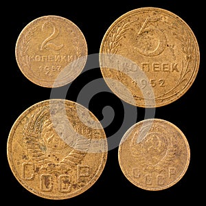 Two Soviet Union Coins on a Black Background.