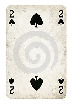 Two of Spades Vintage playing card - isolated on white